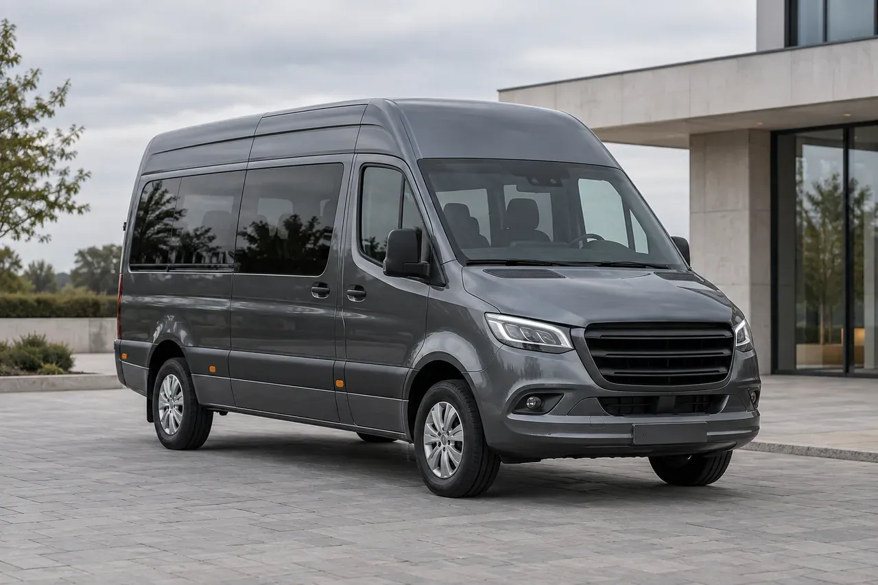 Representative image: a dark high-roof passenger minibus on a forecourt
