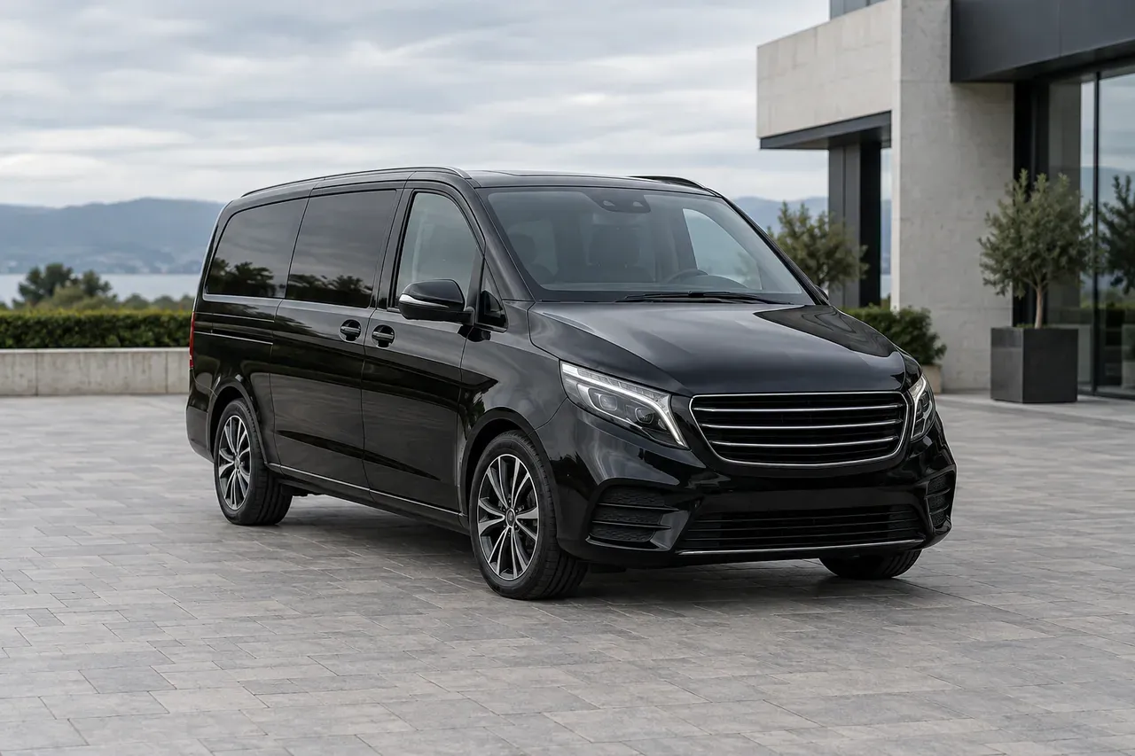Representative image: a black passenger MPV outside a modern building